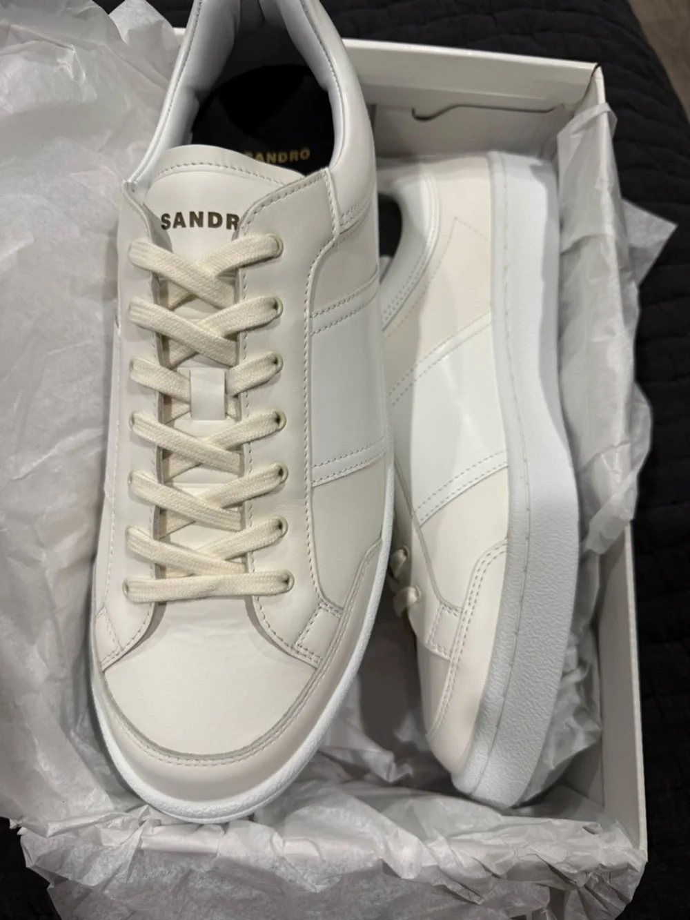 Sandro Men's White Leather Low-Top Sneakers - Picture 2 of 3